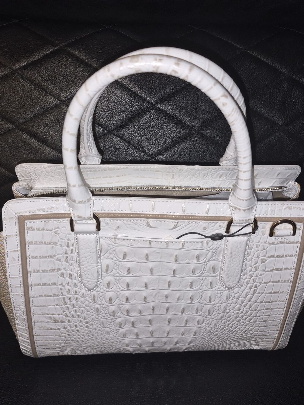 White Croc-Embossed Structured Tote Handbag - Picture 3 of 5